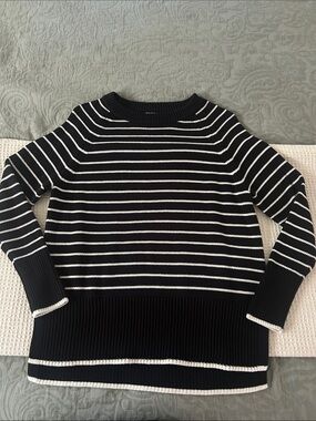 a new day Black and White Striped Crewneck Sweater
